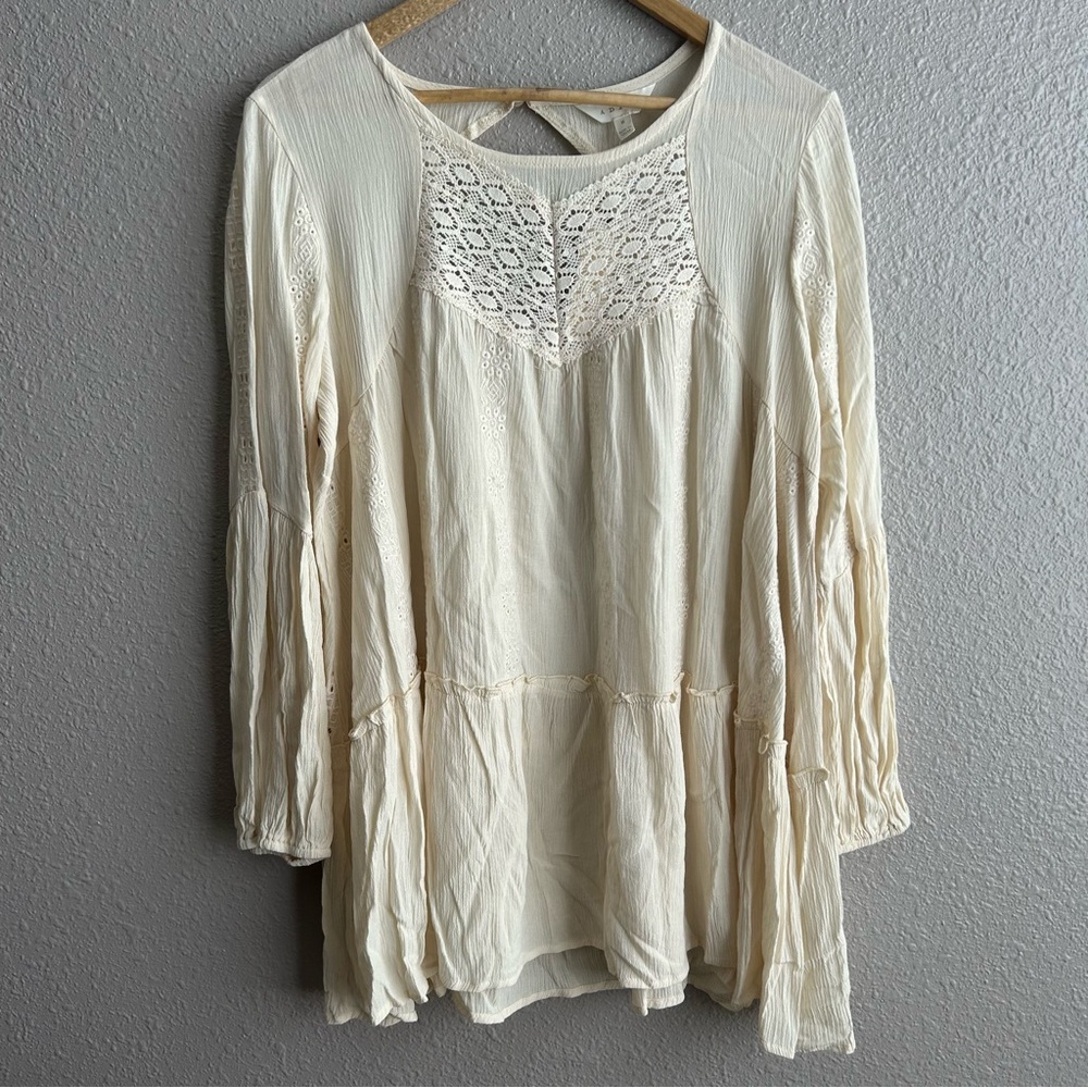 Adiva NEW cream boho long sleeve embroidered flowy top NWT